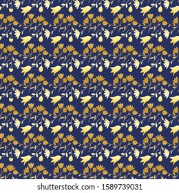 Seamless pattern with golden wildflowers on a blue background. Summer floral background. Vector illustration EPS10