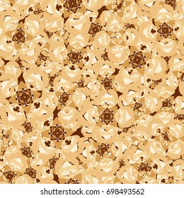 Seamless pattern. Golden-bronze stylized flowers arranged in random order.