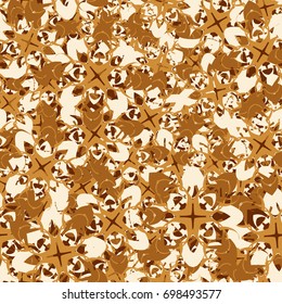 Seamless pattern. Golden-bronze stylized flowers arranged in random order.