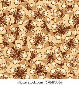 Seamless pattern. Golden-bronze stylized flowers arranged in random order.