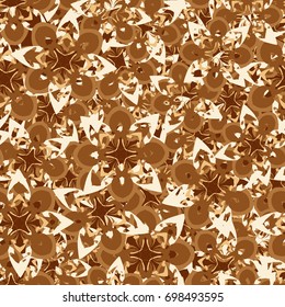 Seamless pattern. Golden-bronze stylized flowers arranged in random order.