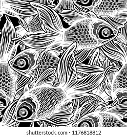 Seamless pattern with goldfish.