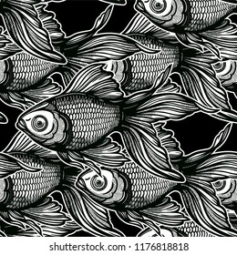 Seamless pattern with goldfish.