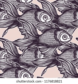 Seamless pattern with goldfish.