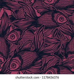 Seamless pattern with goldfish.