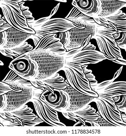 Seamless pattern with goldfish.