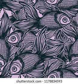 Seamless pattern with goldfish.