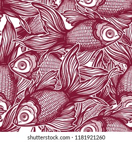 Seamless pattern with goldfish.