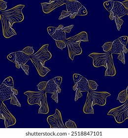 Seamless pattern goldfish gradient outline.