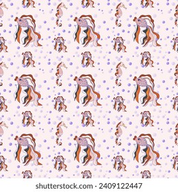 Seamless pattern with goldfish, seahorses. The underwater world.