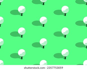 Seamless pattern with golf balls on a stand with a shadow on a green background. Wallpaper golf club. Design of typography, banners and posters, advertising products. Vector illustration