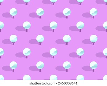 Seamless pattern with golf balls on a stand with a shadow on a pink background. Wallpaper golf club. Design of typography, banners and posters, advertising products. Vector illustration