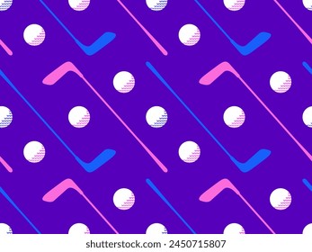 Seamless pattern with golf clubs and balls. Golf putter and a golf ball in a minimalist style. Design for typography, banners and posters, promotional items. Vector illustration