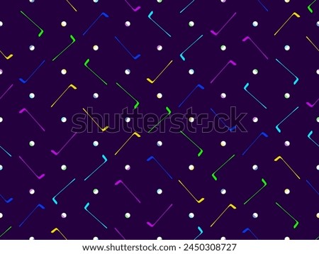 Seamless pattern with golf clubs and balls. Golf putter and a golf ball in a minimalist style. Design for typography, banners and posters, promotional items. Vector illustration
