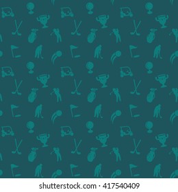 seamless pattern with golf icons, seamless background for website, golf cart, clubs, ball, golf player, vector illustration