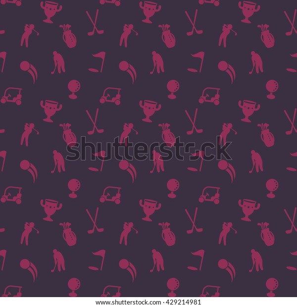 seamless pattern\
with golf icons, dark seamless background, golf cart, clubs, ball,\
golfer, vector\
illustration