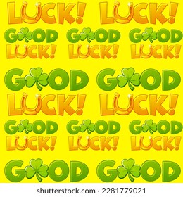 Seamless pattern with good luck text. Yellow background