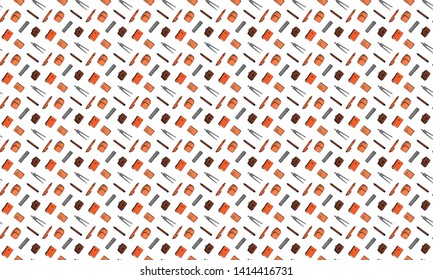 Seamless pattern. Goods for school. For September 1. Back to school. School bags, briefcases, compasses, pencils, pens, textbooks, and exercise books on a white background. Literacy day. Vector.
