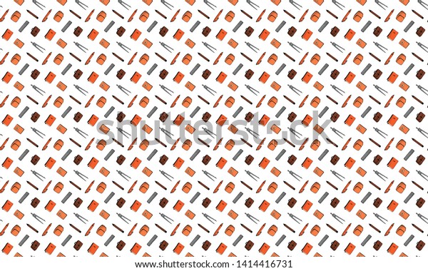 Seamless pattern. Goods for school. For September\
1. Back to school. School bags, briefcases, compasses, pencils,\
pens, textbooks, and exercise books on a white background. Literacy\
day. Vector.