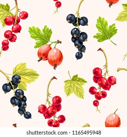 Seamless pattern goose berries and currant berries