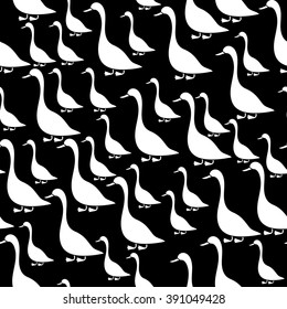 Seamless pattern with goose. Black and white. Good for fabric.