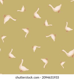 Seamless pattern of goose. Domestic animals on colorful background. Vector illustration for textile prints, fabric, banners, backdrops and wallpapers.