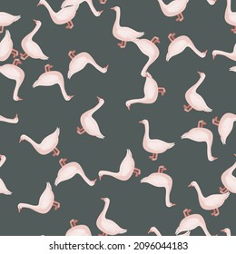 Seamless pattern of goose. Domestic animals on colorful background. Vector illustration for textile prints, fabric, banners, backdrops and wallpapers.