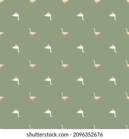 Seamless pattern of goose. Domestic animals on colorful background. Vector illustration for textile prints, fabric, banners, backdrops and wallpapers.