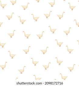 Seamless pattern of goose. Domestic animals on colorful background. Vector illustration for textile prints, fabric, banners, backdrops and wallpapers.