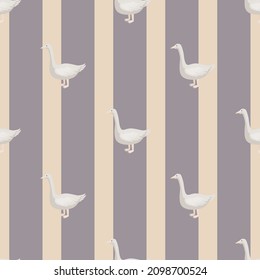 Seamless pattern of goose. Domestic animals on colorful background. Vector illustration for textile prints, fabric, banners, backdrops and wallpapers.