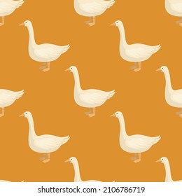 Patrón de ganso sin foco. Animales domésticos de fondo colorido. Ilustración vectorial para impresiones textiles, tela, carteles, fondo y papel pintado.