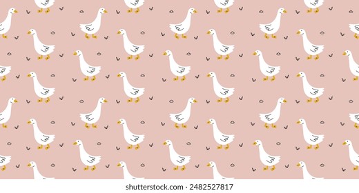 Seamless pattern with goose and doodle elements