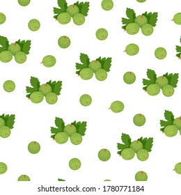 Seamless pattern with gooseberry berries. White background, isolate. Vector