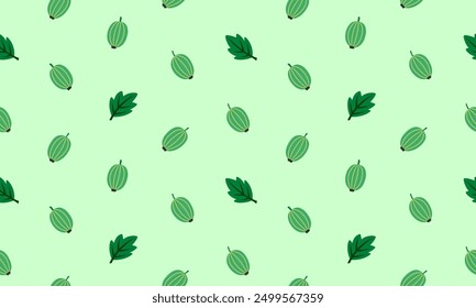 Seamless pattern with gooseberry. Fresh summer juicy berry background. Flat Vector illustration 