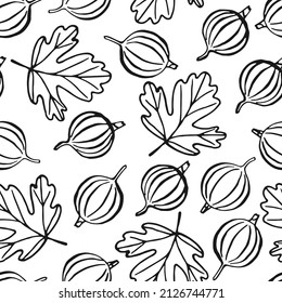 Seamless pattern with gooseberry. Hand drawn illustration converted to vector.