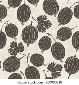 Seamless pattern with gooseberry. Monochrome vector background.