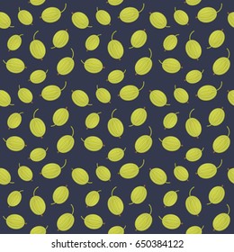 Seamless pattern with a gooseberry on a dark blue background. It can be used for websites, packing of gifts, tiles fabrics backgrounds. Vector illustration.