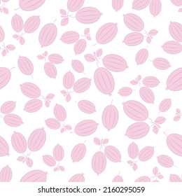 Seamless pattern with gooseberry in pastel color. Pink color gooseberry in white background. Summer background with berries. Design for print wrapping paper, fabric, packaging.Vector illustration