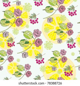 seamless pattern with gooseberry and viburnum