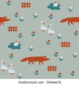 seamless pattern with gooses and foxes
