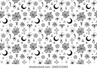 Seamless pattern. Gothic and magic symbols on a white background