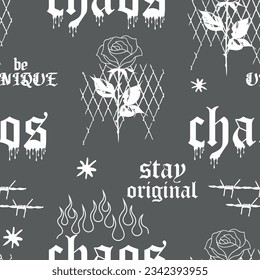 Seamless pattern with gothic tatoo. background for texylie, graphic tees, kids wear. Wallpaper for teenager girls. Fashion style