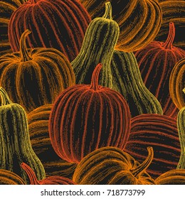 Seamless pattern with gourd, pumpkin and butternut squash