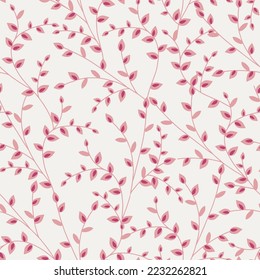 Seamless pattern with gpink leaf branches green leaf on white background. Colorful background for fabric, wallpapers, gift wrapping paper, scrapbooking. Design for kids.