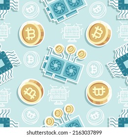Seamless pattern GPU mining and CPU mining cartoon