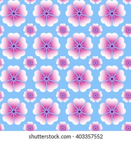 Seamless pattern. Graceful flowers on pale blue background. Bloom. Vector illustration