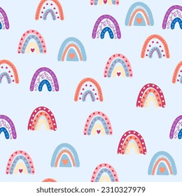 Seamless pattern graceful rainbows in boho colors. Scandinavian baby hand style for newborns - Shutterstock ID 2310327979