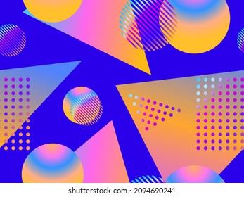 Seamless pattern with gradient geometric shapes in the style of the 80s. Design for wrapping paper, banners and product promotions. Vector illustration