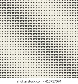 Seamless pattern with gradient of heart shapes. Halftone effect. Endless monochrome background. Vector illustration