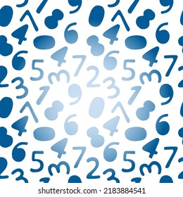 Seamless pattern of gradient numbers, hand-drawn elements in cartoon style. Bright Arabic numerals. School. Knowledge. Math. Children. Learning. Cute numbers on a white background.